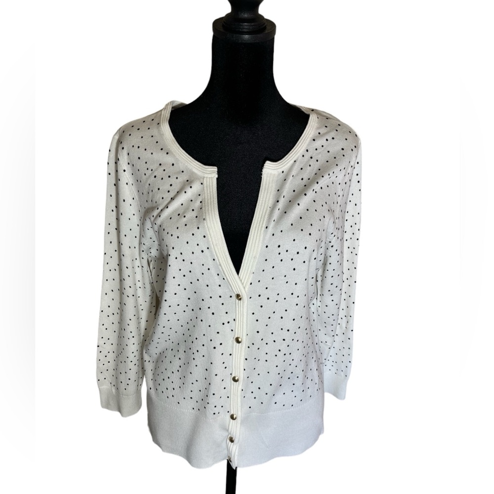 White House Black Market White Black Polka Dots Button Snap in Gold Size Large